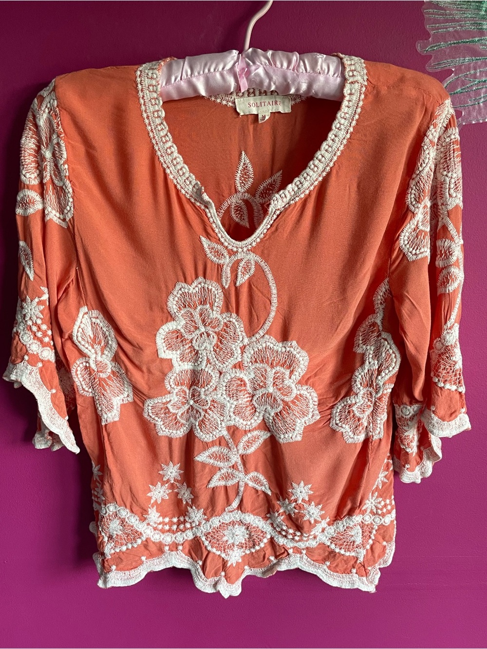 Boho Embroidered Tangerine Top